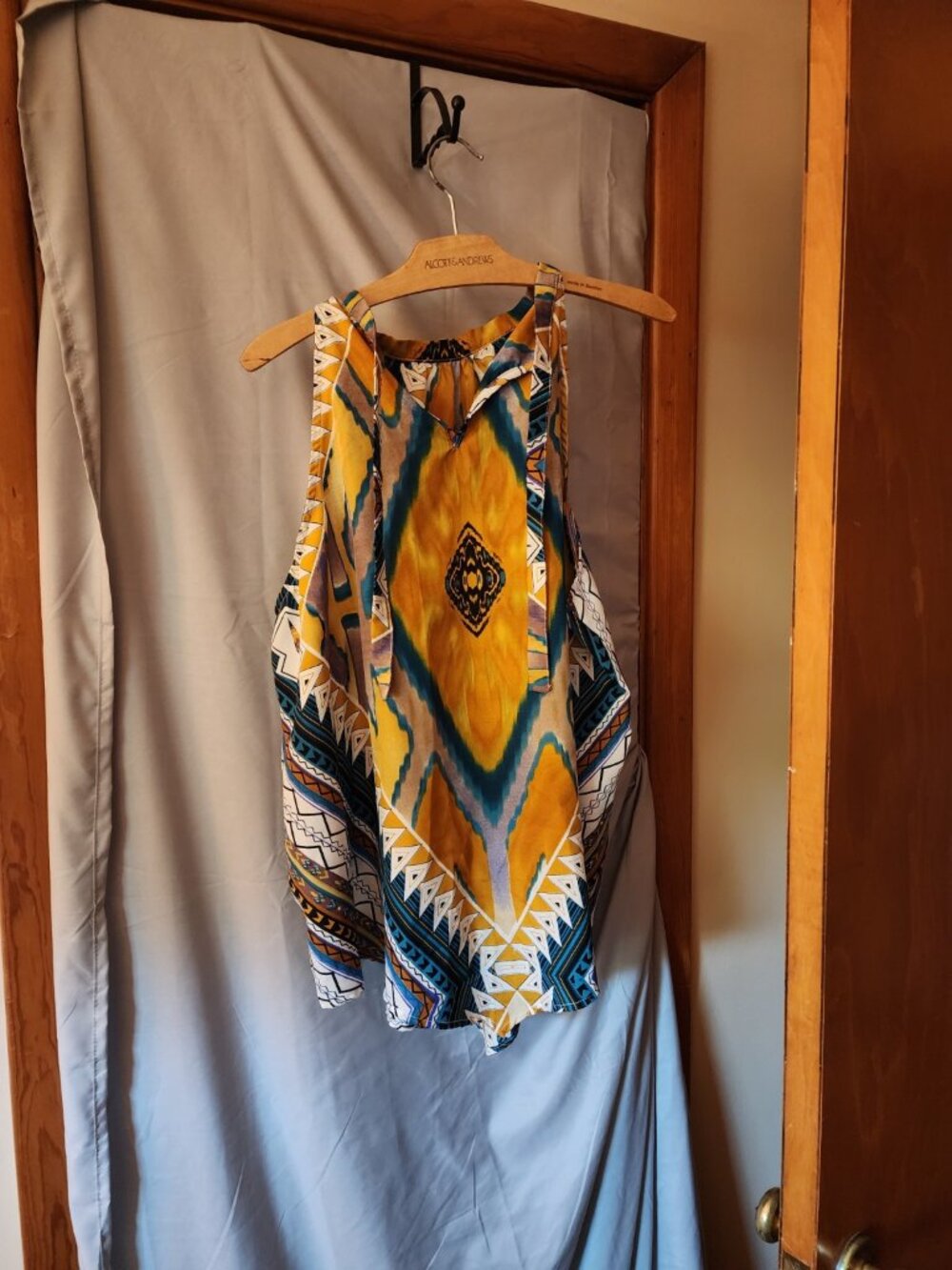 Fashion Web 1X Mustard Teal Geometric Boho Handkerchief Tunic Top